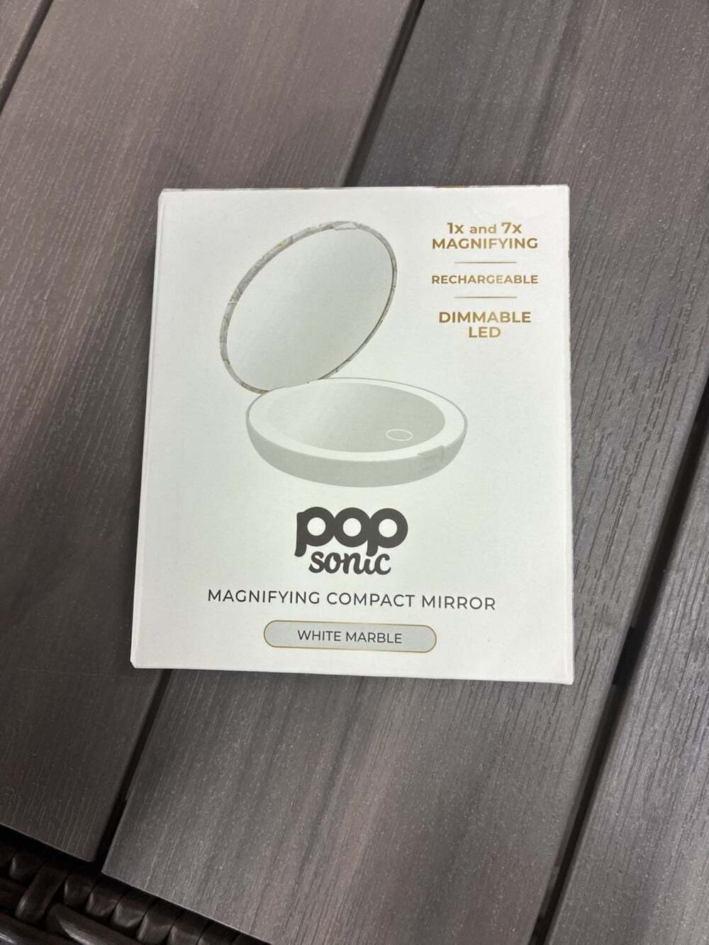 Pop Sonic Rechargeable Magnifying Compact Mirror in White Marble